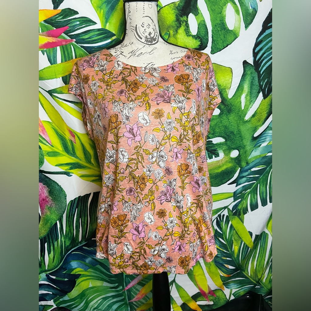 Cynthia Rowley L Pink Floral High Low Linen Summer Spring Casual Preppy Top